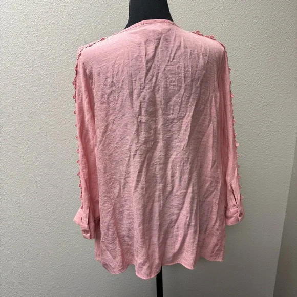 Madison Dusty Pink Lace Sleeve Blouse Boho Lightweight Top Size Large Chic - Picture 5 of 10